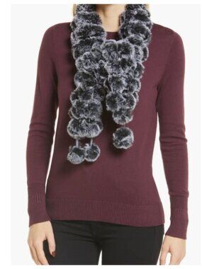 LN W/OT La Fiorentina Faux Fur Pompom Muffler Scarf Black Snow LN